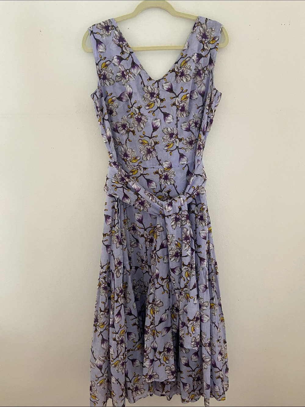 Samantha Sung Floral Dress Midi Wrap Belt Sleeveless size 14  Blue Purple